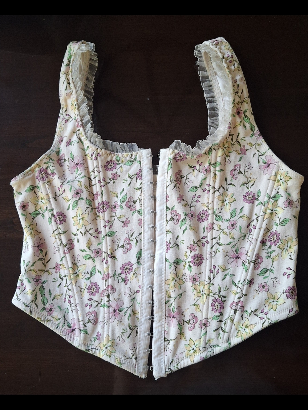 Altar'd State Cream Floral Corset Tank with Pink & Yellow Blooms